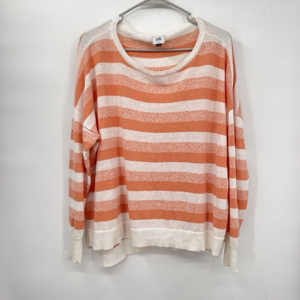 Cabi S Striped Sweater Womens‎ Orange White Linen Blend Slouchy 6179